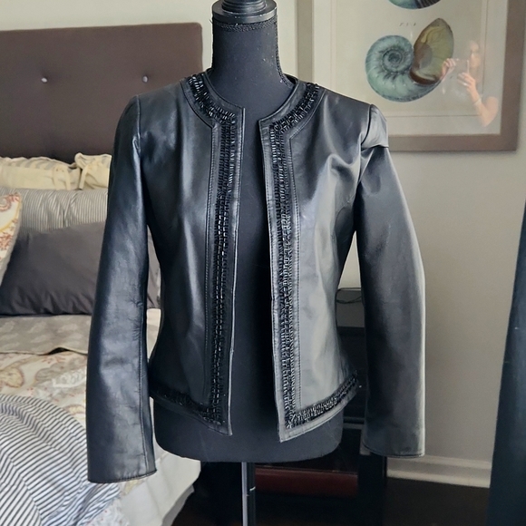 Chicos Leather Jacket sz 0 - Picture 1 of 6